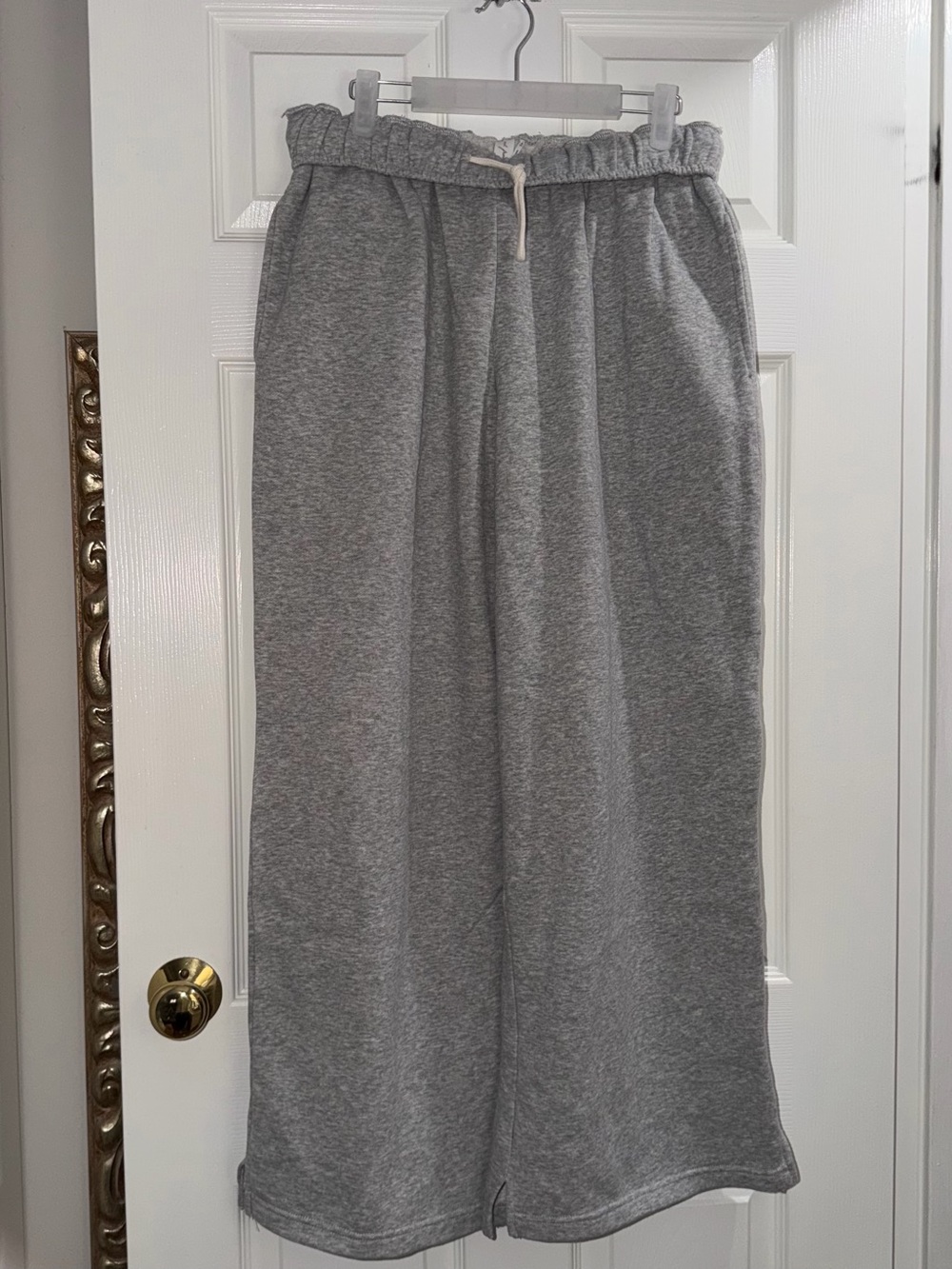 UO Out From Under Women’s Wide-Leg Fold-over Drawstring Sweatpants - Gray